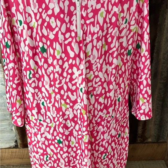 NWOT-Katherine Way Pink print Zip Front Dress Made in the USA. - Picture 2 of 5